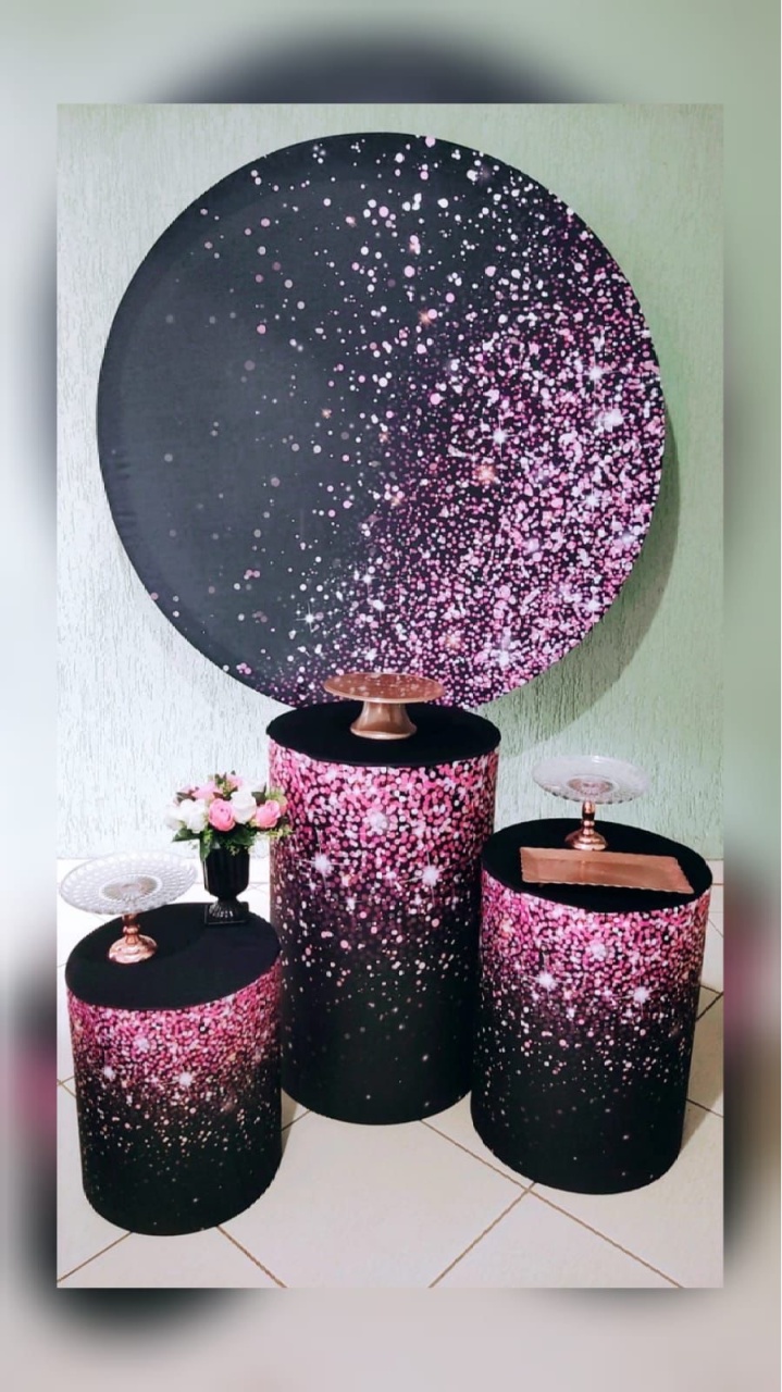 Kit Básico Preto Glitter Rosa  - encantopegueemonte