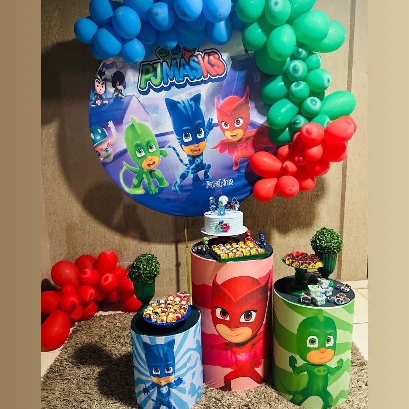 Kit Básico Pj Marks ( Balão Não Incluso) (Tapete Não Incluso) - encantopegueemonte