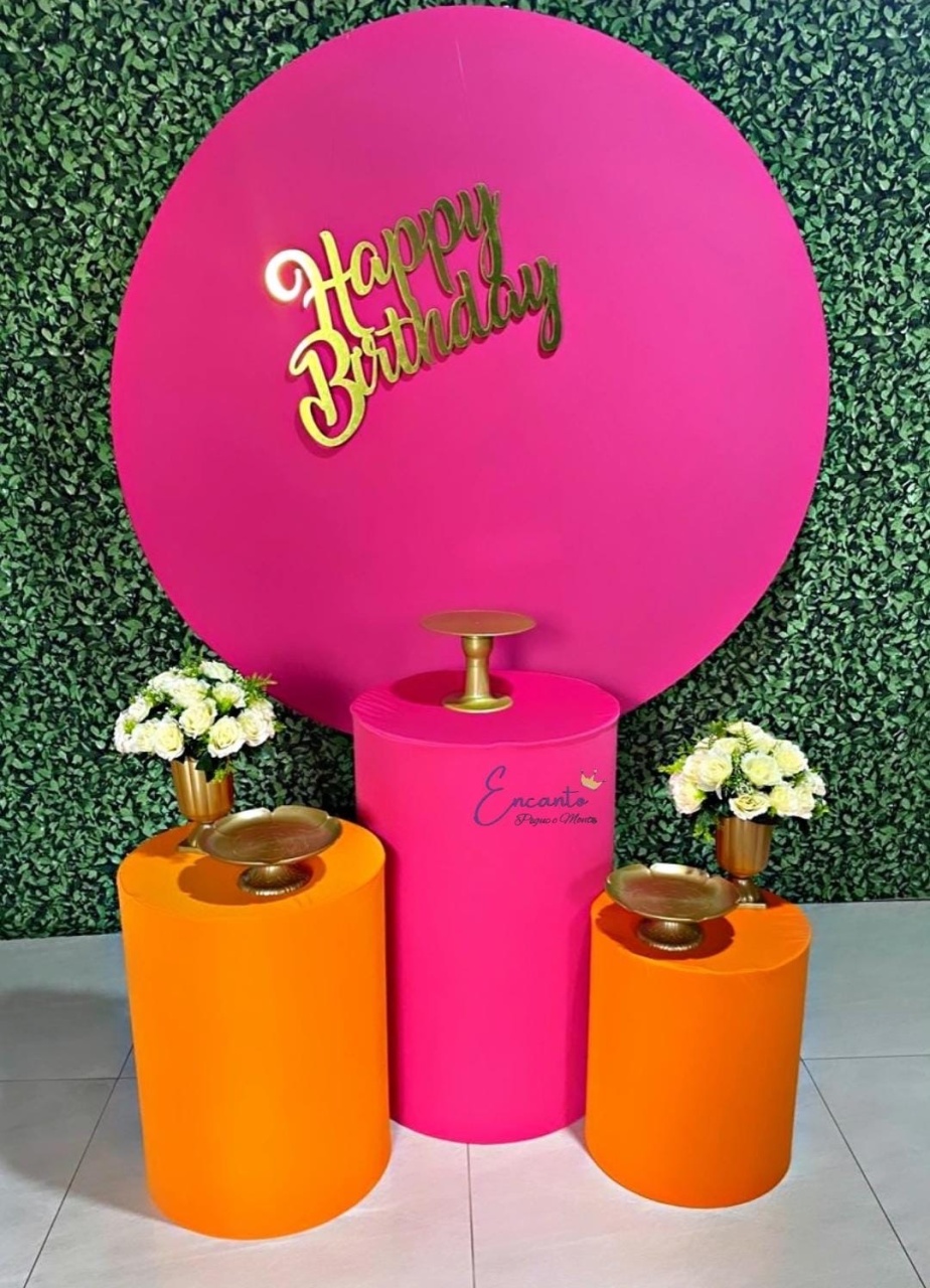 Kit Básico Pink Com Laranja Happy Birthday  - encantopegueemonte