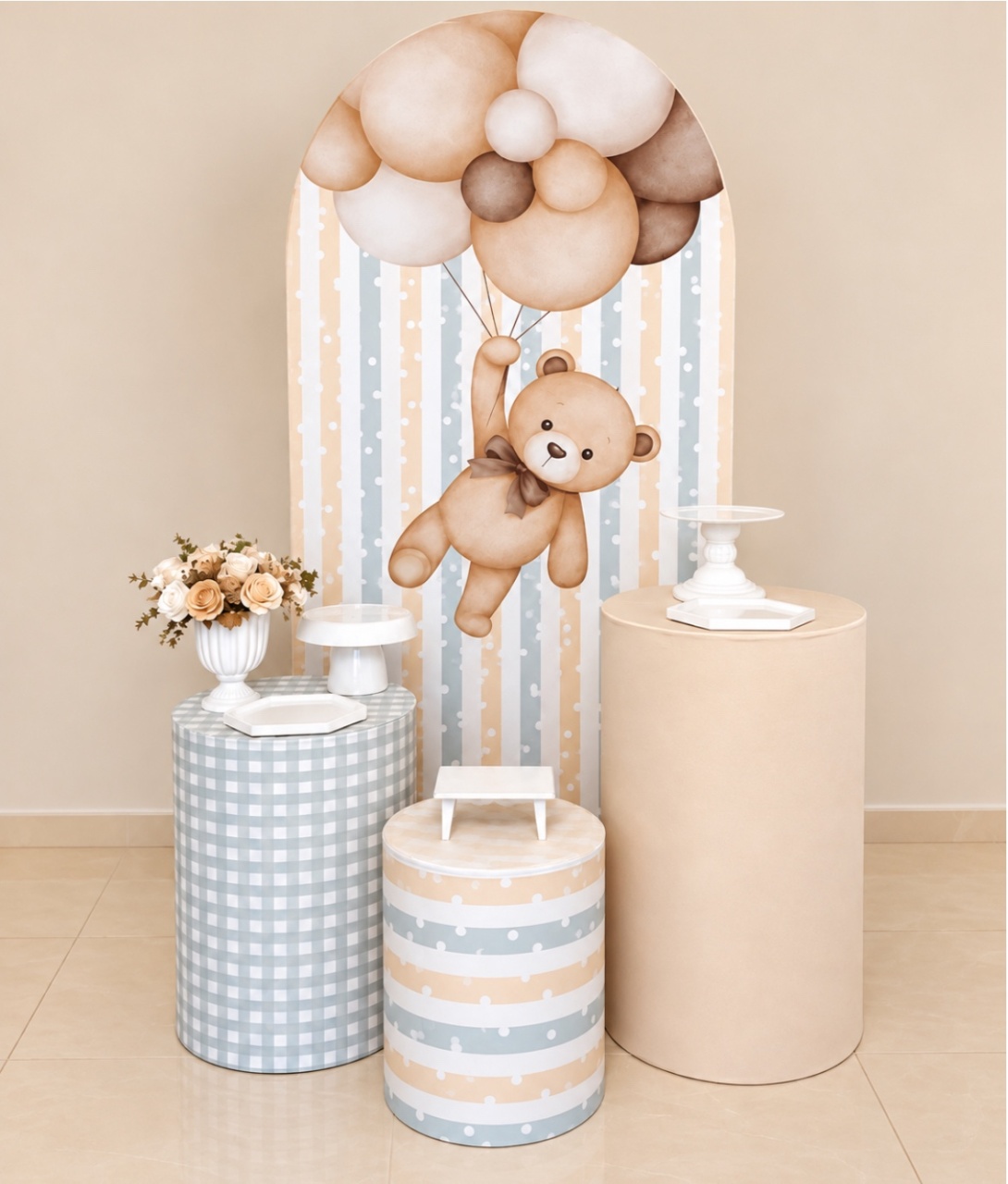 Kit Básico Ursinho Com Balão Bege - encantopegueemonte