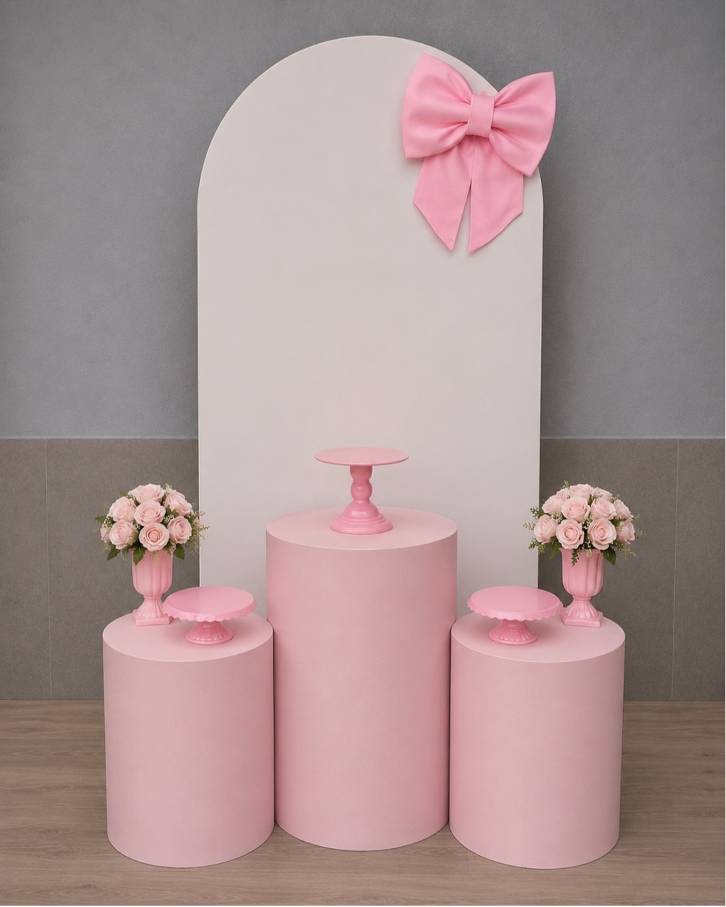 , Kit Básico Branco Com Rosa, Com Laço ( Tapete Não Incluso) - encantopegueemonte