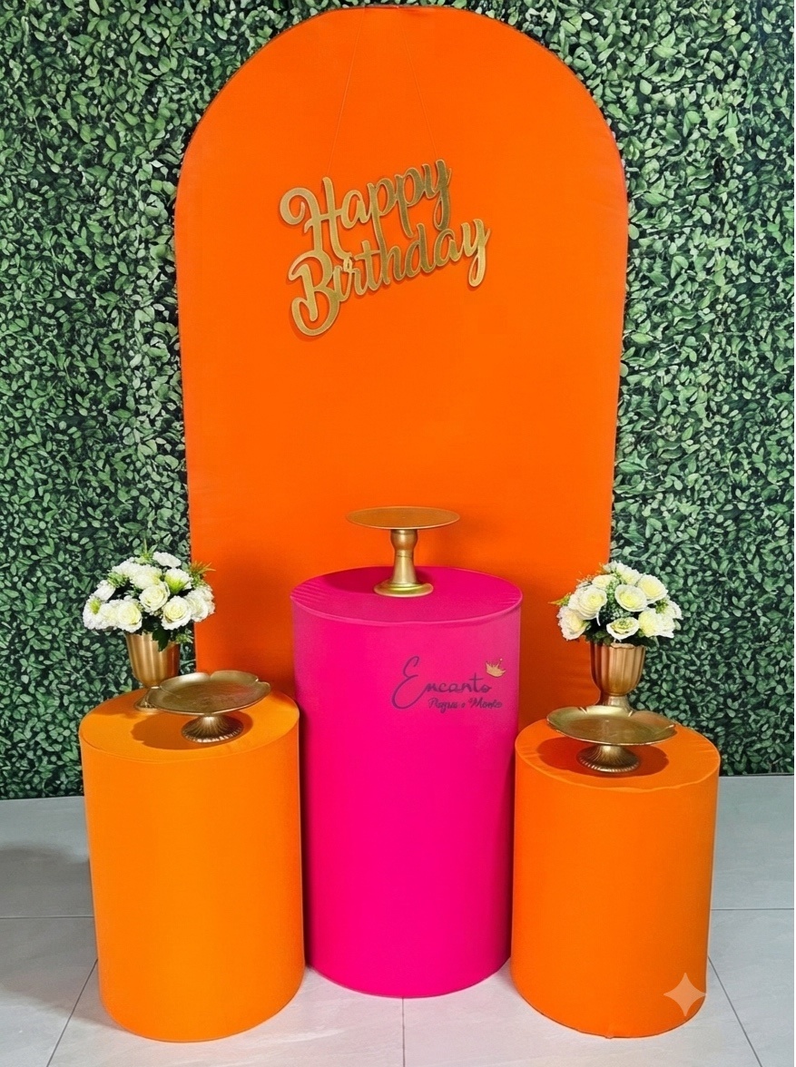 Kit Básico Laranja E Pink Happy Birthday - encantopegueemonte