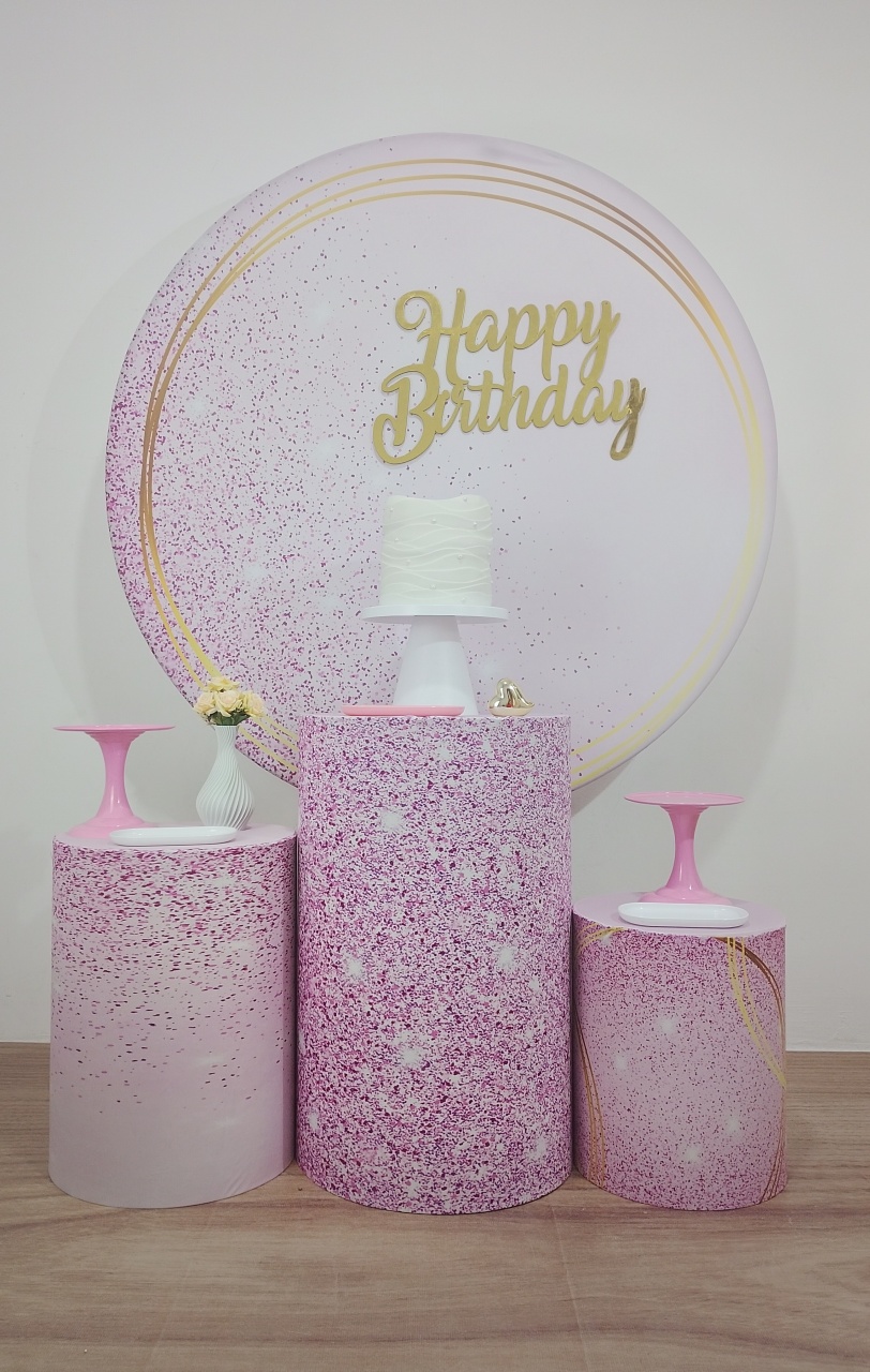 Kit Happy Birthday Rosa Com Dourado  - Topfesta 