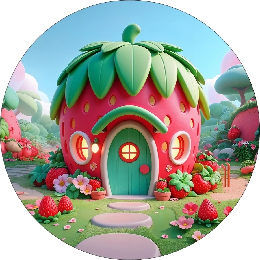 Moranguinho 3D Casa Morango Painel Redondo 150Cm - FOCUSEVENTOSJATAI