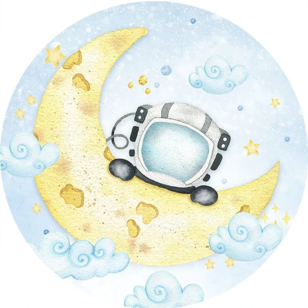 Astronauta Galaxia Aquarela Azul Claro Painel Redondo 150Cms - FOCUSEVENTOSJATAI