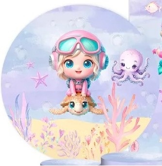 Fundo Do Mar 3D Menina Rosa E Lilas Painel Redondo 150Cm - FOCUSEVENTOSJATAI
