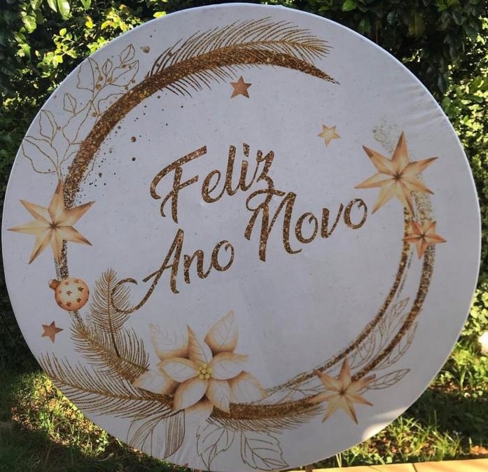 Ano Novo Folha Fita Creme Painel Redondo 150Cms - FOCUSEVENTOSJATAI