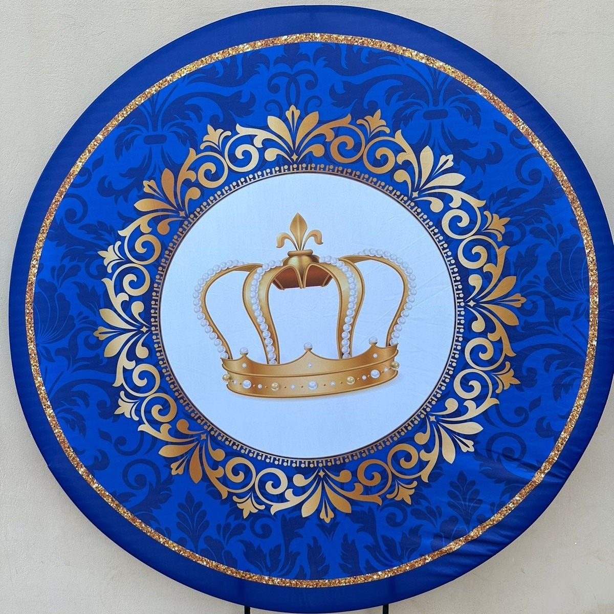 Realeza Coroa Dourado Fundo Azul Painel Redondo 150Cm - FOCUSEVENTOSJATAI