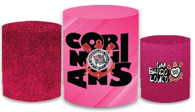 Futebol Corinthias Rosa Glitter Cilindro Redondo Pmg - FOCUSEVENTOSJATAI