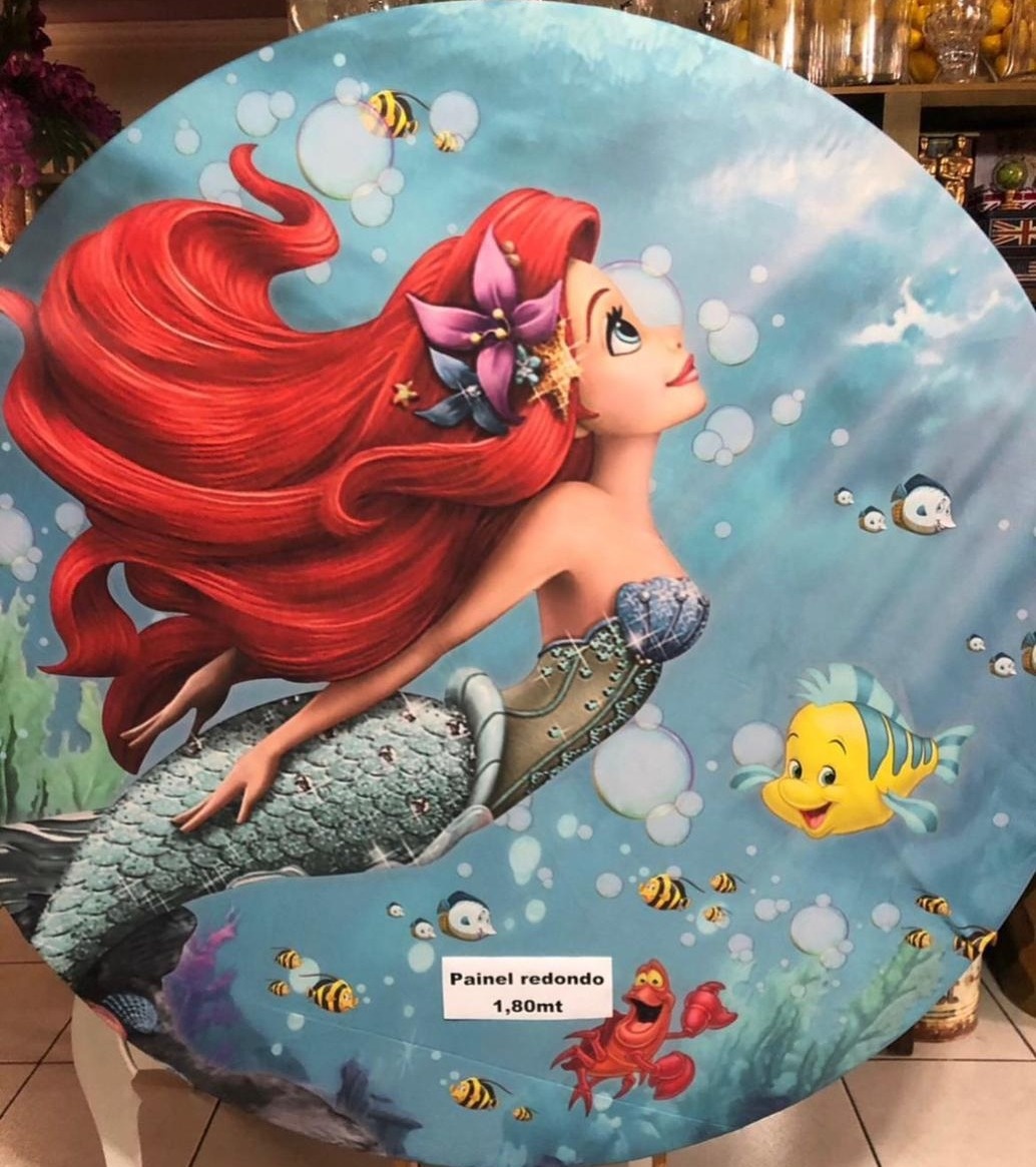 Pequena Sereia Ariel Traje de Luxo Painel Redondo 180Cms - FOCUSEVENTOSJATAI