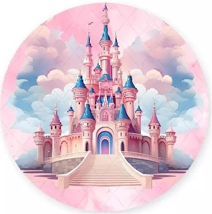 Castelo Disney Rosa E Azul Painel Redondo 150Cm - FOCUSEVENTOSJATAI