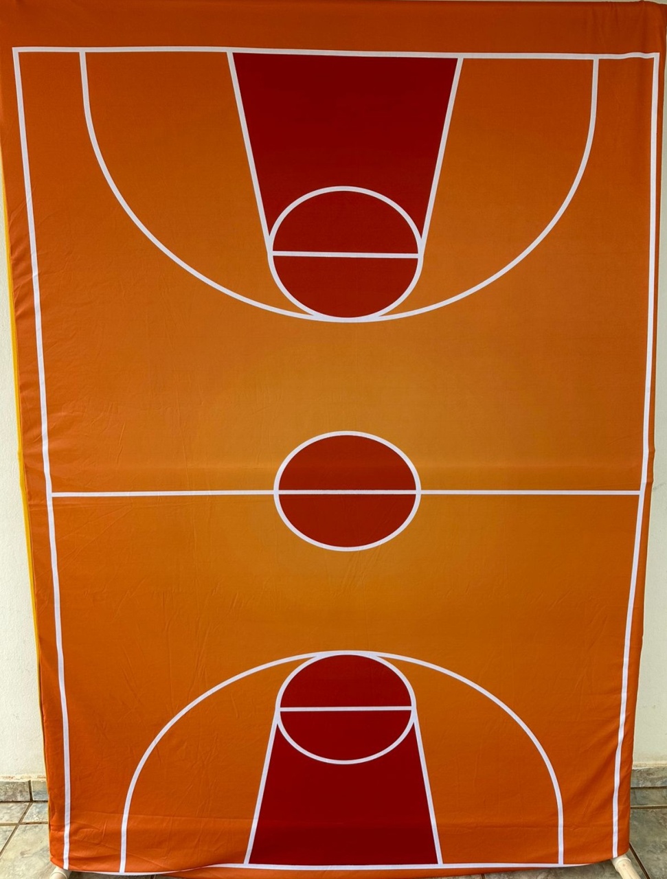 Basquete Quadra Laranja Painel Retangular 220X150Cm - Fundo Mostada - FOCUSEVENTOSJATAI