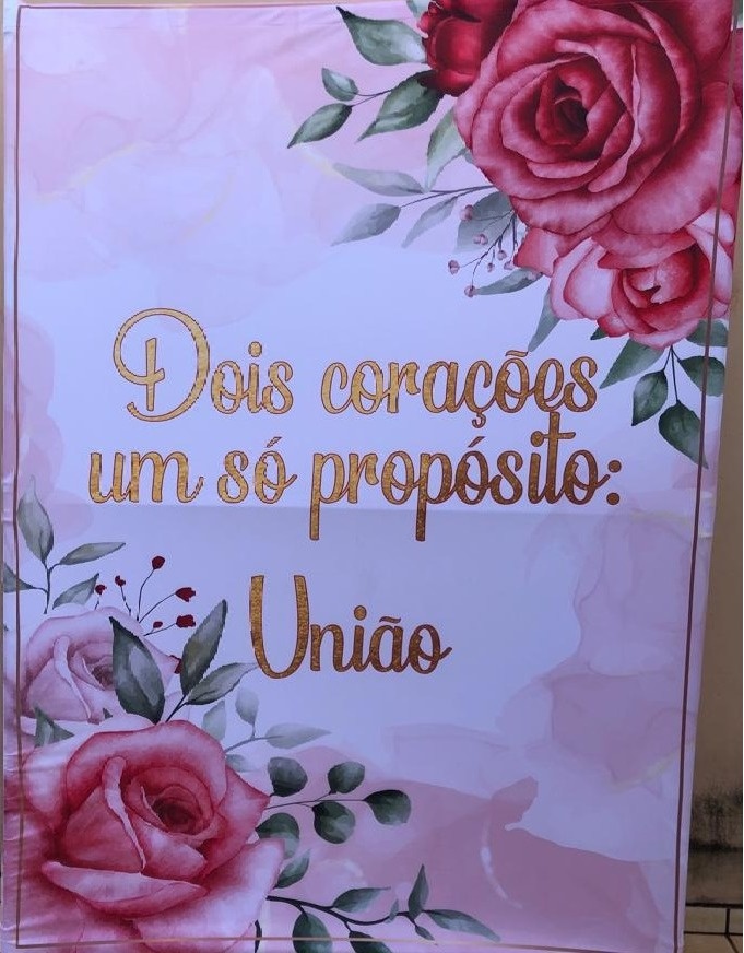 Encontro de Casais Floral Rosa Painel Retangular 220X150Cm - Fundo Branco Liso - FOCUSEVENTOSJATAI