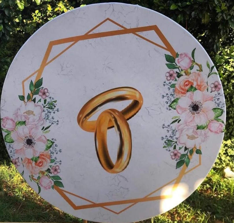 Aliança Dourada Floral Sextavado - Painel Redondo 150Cms - FOCUSEVENTOSJATAI