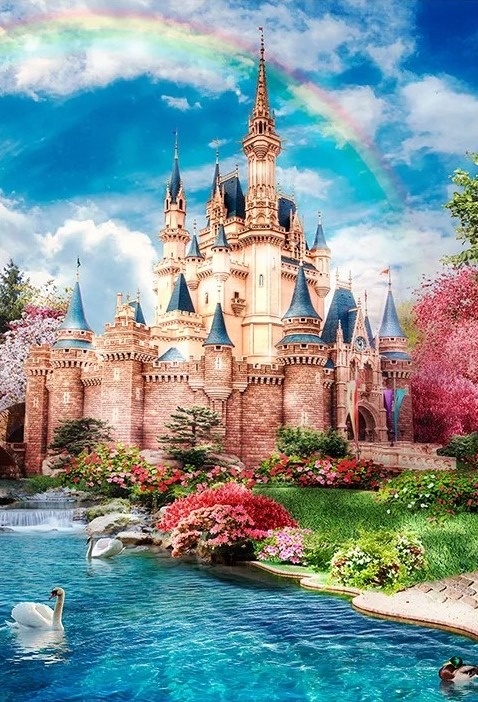 Castelo Disney Lagoa Azul Painel Retangular 220X150Cms - Funod Azul Claro Forte - FOCUSEVENTOSJATAI