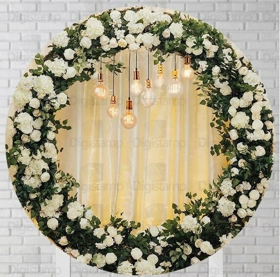 Floral Flores Branca E Lampadas Painel Redondo 150Cm - FOCUSEVENTOSJATAI