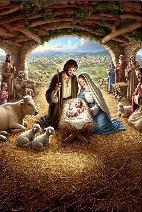 Religioso Presepio Manjedoura Real Fundo Marro Caramelo Painel Reangular T220X150Cm - FOCUSEVENTOSJATAI