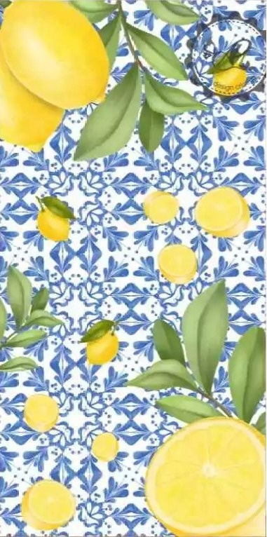 Limão Siciliano Azulejo Portugues Painel Retangulr 200X100Cm Fundo Azul Royal - FOCUSEVENTOSJATAI