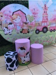 Fazendinha Xadrez Rosa Ysis Painel Redondo 150Cm - imagem 2