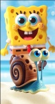 Bob Esponja 3D Fundo Mostarda Painel Retangular 220X150Cm - imagem 1