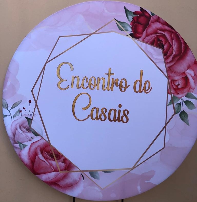 Encontro de Casais Floral Rosa Painel Redondo 150Cm - FOCUSEVENTOSJATAI