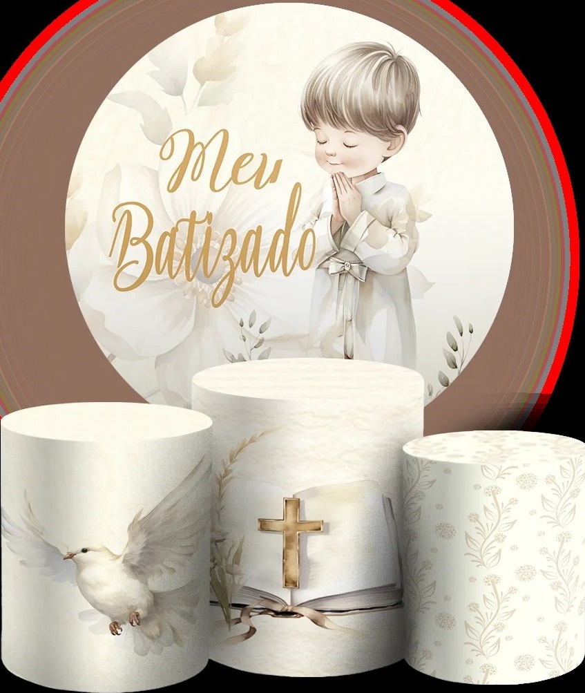 Batizado 3D Menino de Ouro Painel Redondo 150Cm - FOCUSEVENTOSJATAI