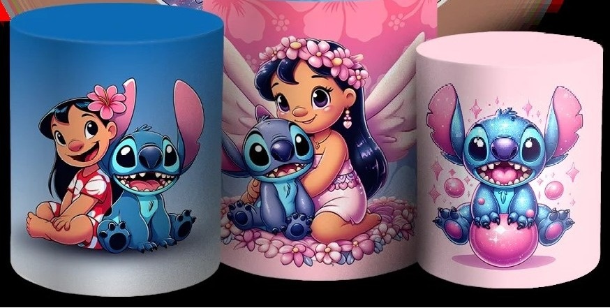 Lillo Stitch E Pelekai Flores Rosa Cilindro Redondo Pmg - FOCUSEVENTOSJATAI
