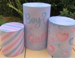 Chá Revelação Boy Or Girl Azul E Rosa Listrado E Coração Cilindro Redondo Pmg - imagem 1