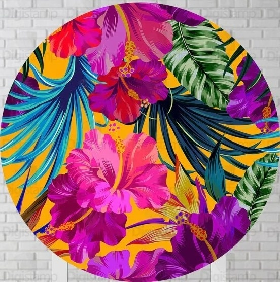 Tropical Laranja Lilás E Pink Painel Redondo 150Cm - FOCUSEVENTOSJATAI