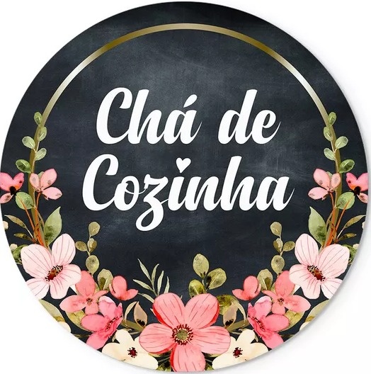 Cha de Cozinha 01/02 Floral Rosa  Preto Painel Redondo 150Cm - FOCUSEVENTOSJATAI