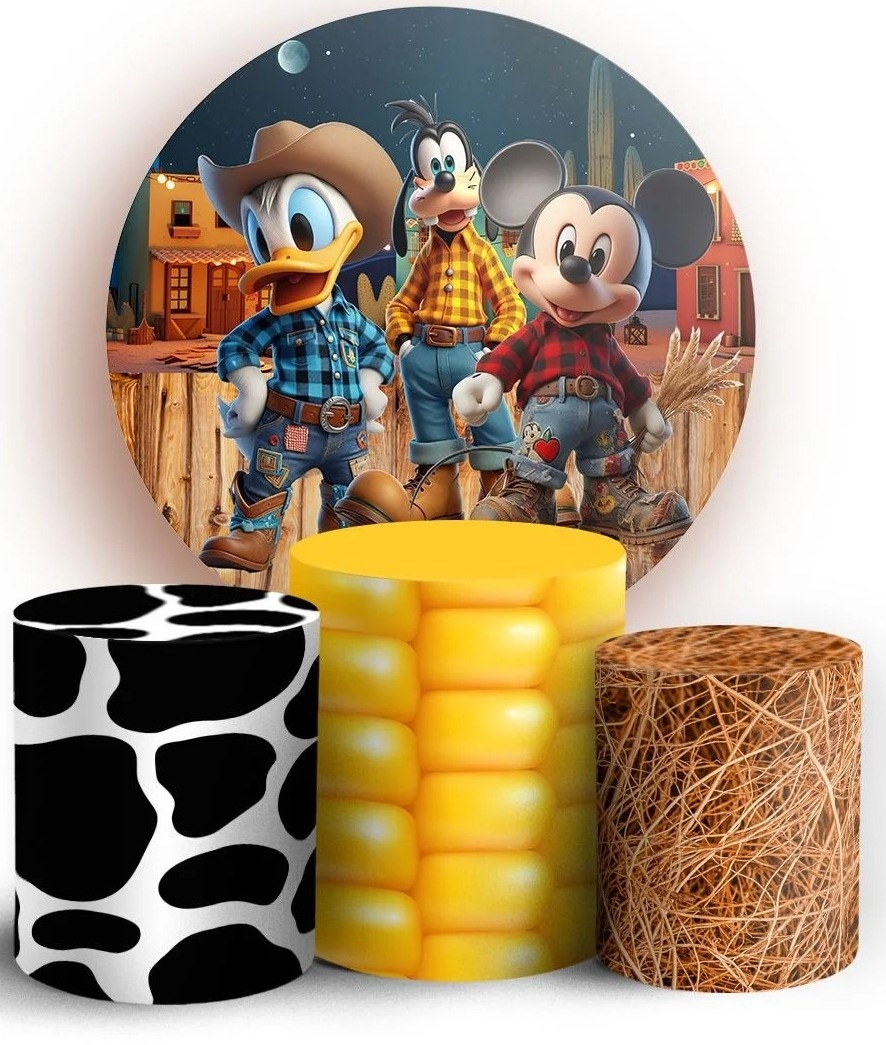 Mickey 3D Fazendeiro Donald E Pateta Painel Redondo 150Cm - FOCUSEVENTOSJATAI