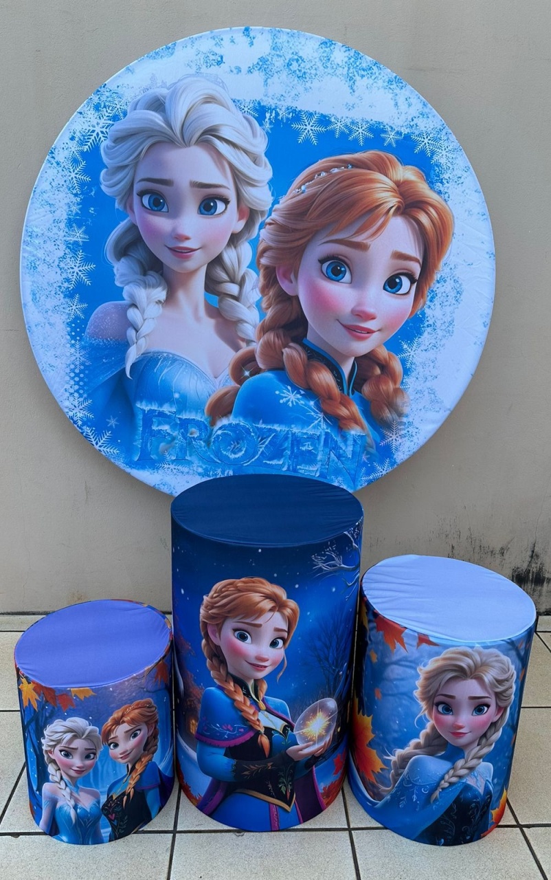 Frozen 3D Elza E Anna Azul Marinho Painel Redondo 150Cm - FOCUSEVENTOSJATAI