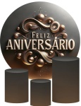Feliz Aniversario 3D Mesclado Verde E Marron Cilindro Redondo Pmg - imagem 2