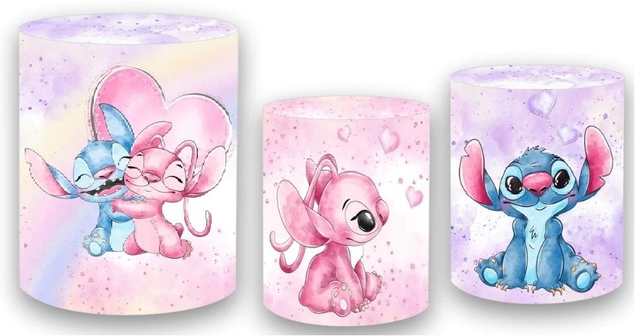 Lillo Stitch Coração Lilás E Rosa Cilindro Redondo Pmg - FOCUSEVENTOSJATAI