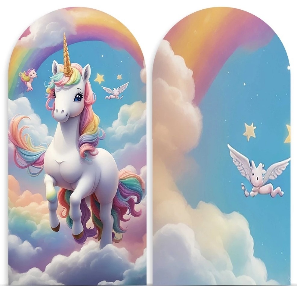 Unicornio Arco Iris 3D Painel Romano 200X100Cms - FOCUSEVENTOSJATAI