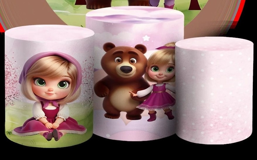 Masha E Urso 3D Borboletas Rosa Cilindro Redondo Pmg - FOCUSEVENTOSJATAI