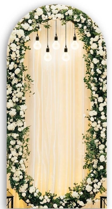 Floral Flores Branca E Lampadas Painel Romano - Fundo Branco Liso - FOCUSEVENTOSJATAI