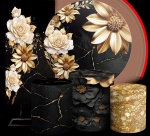 Floral Margarida Dourado Painel Retangular 220X150Cm  Fundo Preto Liso 03 - imagem 2