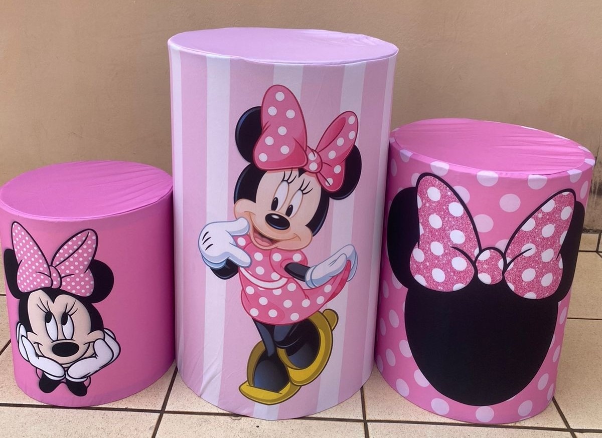 Minie Rosa Listrado Rosa E Branco Cilindro Redondo Pmg - FOCUSEVENTOSJATAI