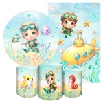 Fundo Do Mar 3D Menino Cute Painel Redondo 150Cm - imagem 2