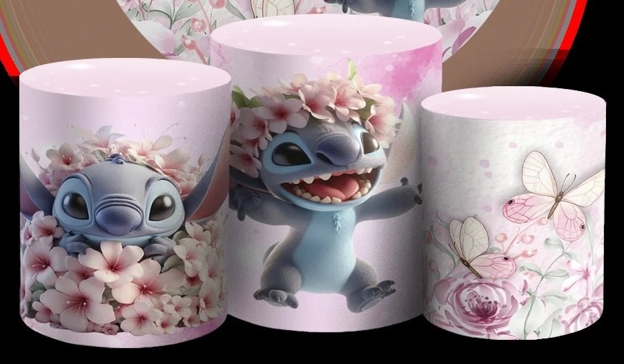 Lillo Stitch Flores E Borboletas 3D Cilindro Redondo Pmg - FOCUSEVENTOSJATAI