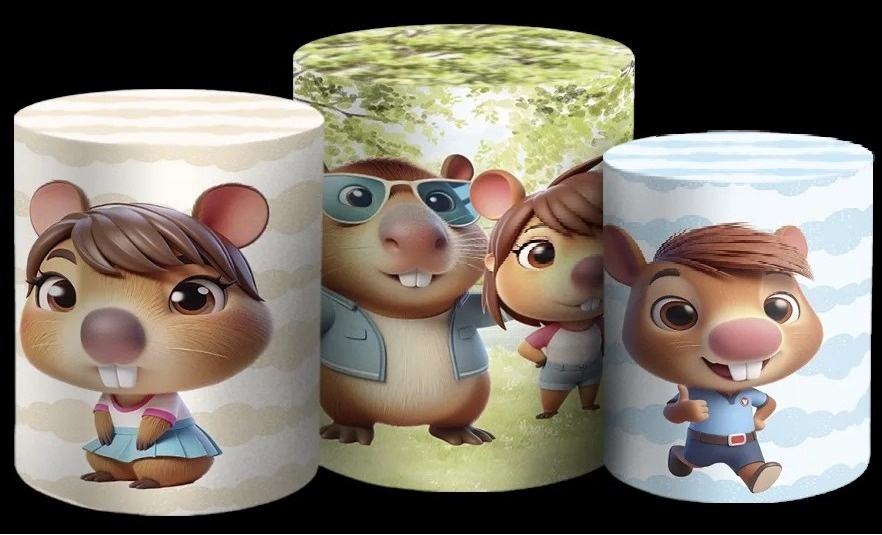Capivara 3D Familia Na Floresta Cilindro Redondo Pmg - FOCUSEVENTOSJATAI