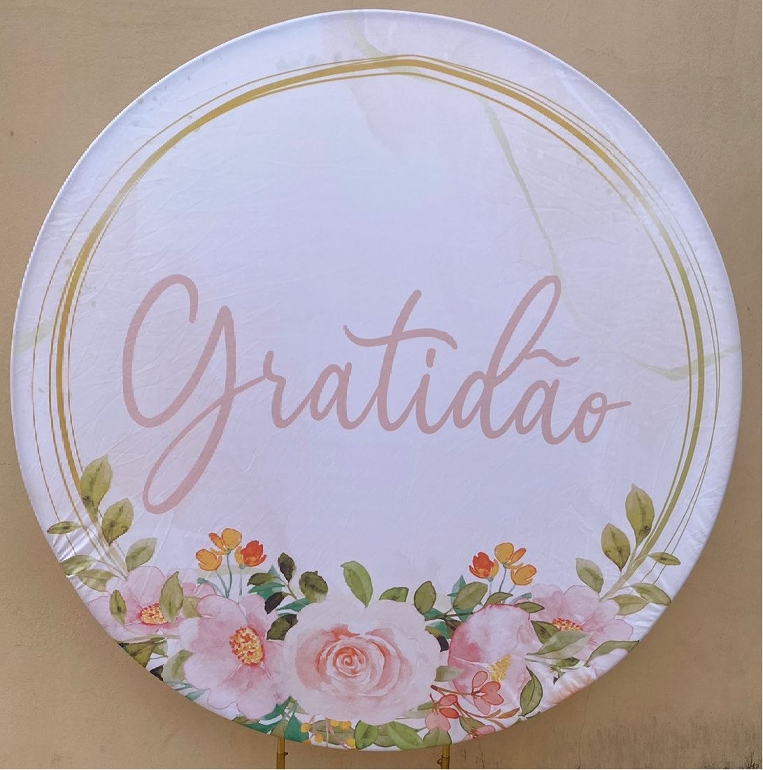 Gratidão Floral Rosa Painel Redondo 150Cm - FOCUSEVENTOSJATAI