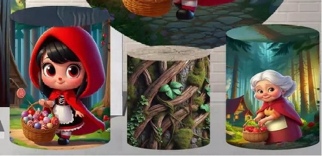 Chapeuzinho Vermelho 3D Lobo Mal E Vovó Cilindro Redondo Pmg - FOCUSEVENTOSJATAI