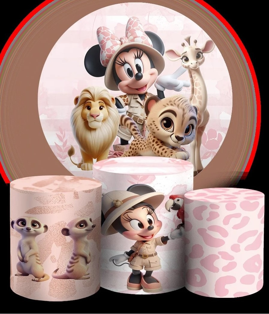Minie Safari Rosa 3D Painel Redondo 150Cm - FOCUSEVENTOSJATAI