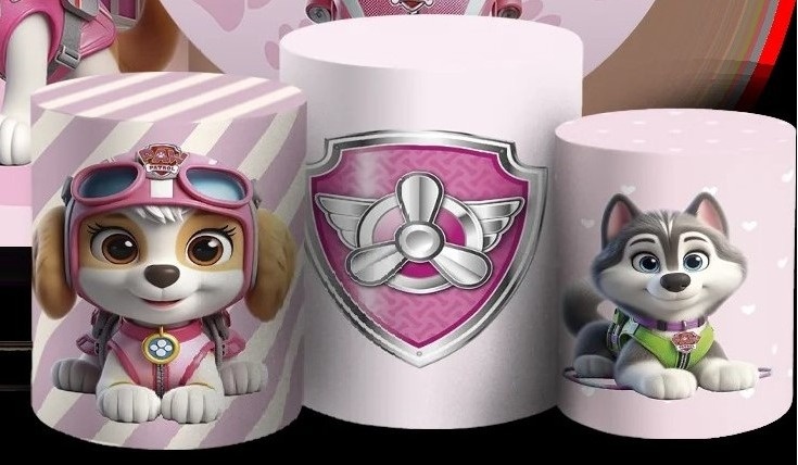 Patrulha Canina Skye 3D Rosa Cilindro Redondo Pmg - FOCUSEVENTOSJATAI