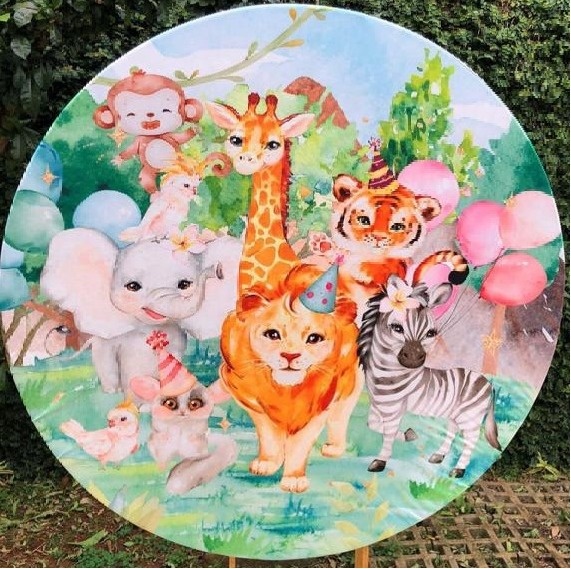 Safari Balão Rosa Painel Redondo 150Cm - FOCUSEVENTOSJATAI
