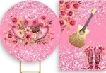 Boiadeira Violão de Ouro E Chapeu Rosa Painel Redondo 150Cm - imagem 2