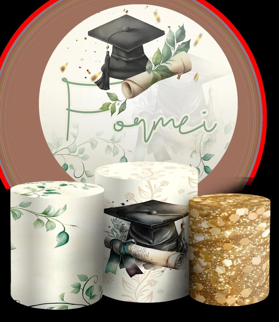 Formatura Formei Verde Dourado Painel Redondo 150Cm - FOCUSEVENTOSJATAI