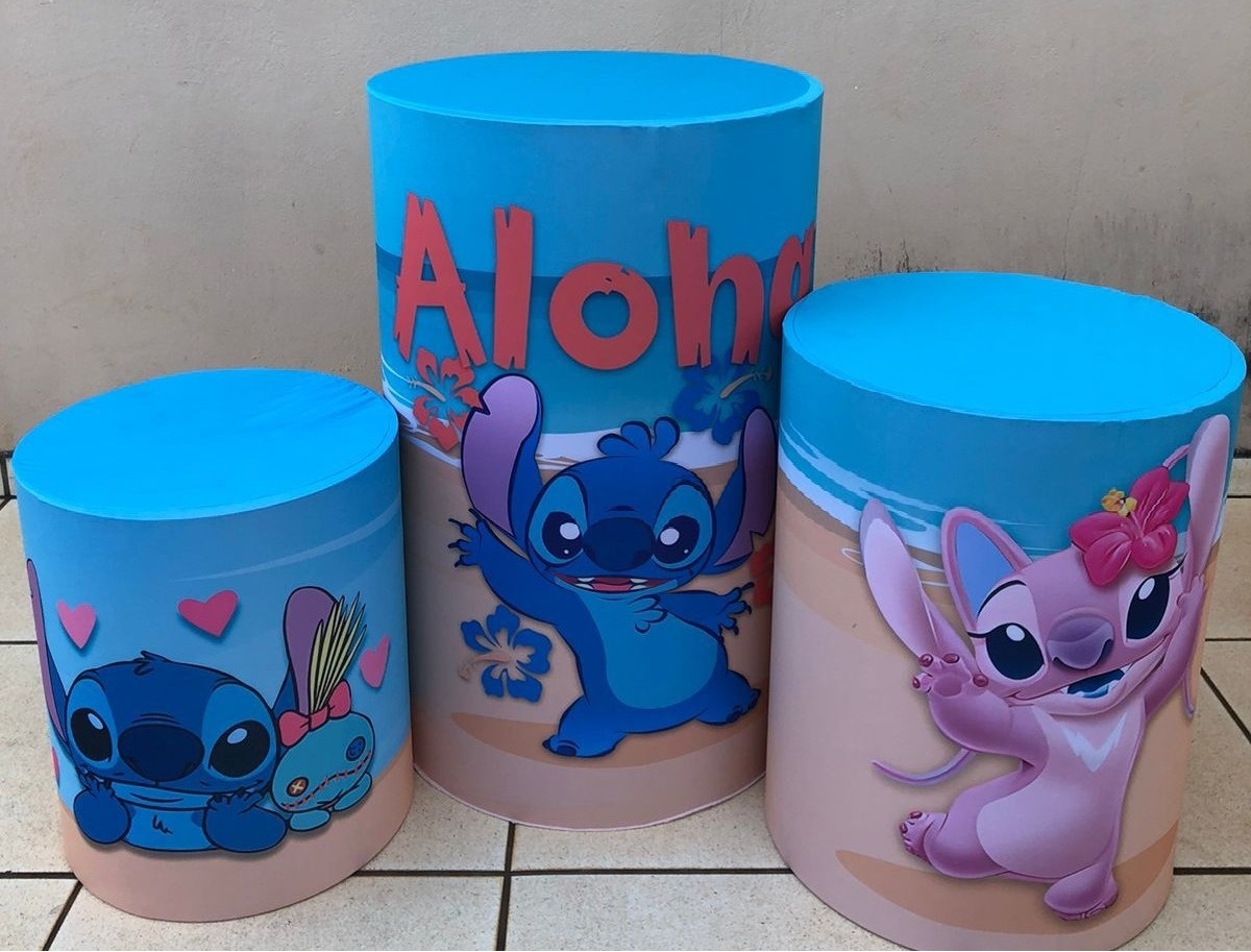 Lillo Stitch Aloha Azul E Rosa Cilindro Redondo Pmg - FOCUSEVENTOSJATAI